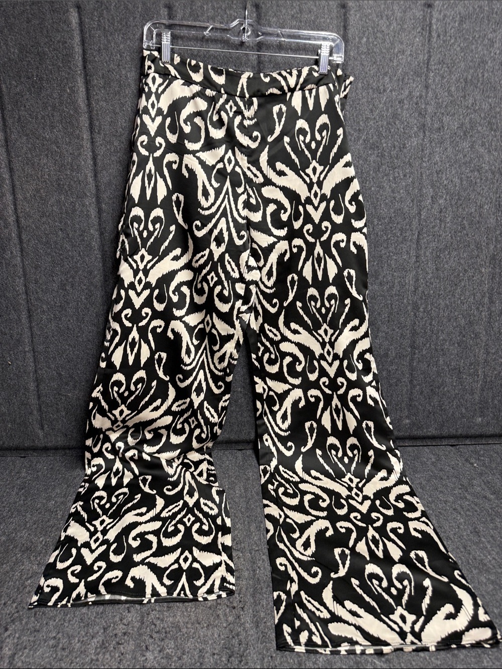 MNG Graphic Black & Cream Wide-Leg Printed Pants